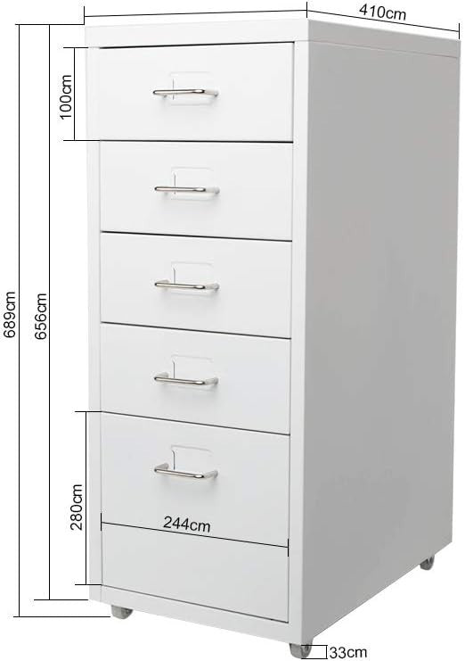 White Metal Mobile Filing Cabinet 5 Drawer Vertical Office Storage