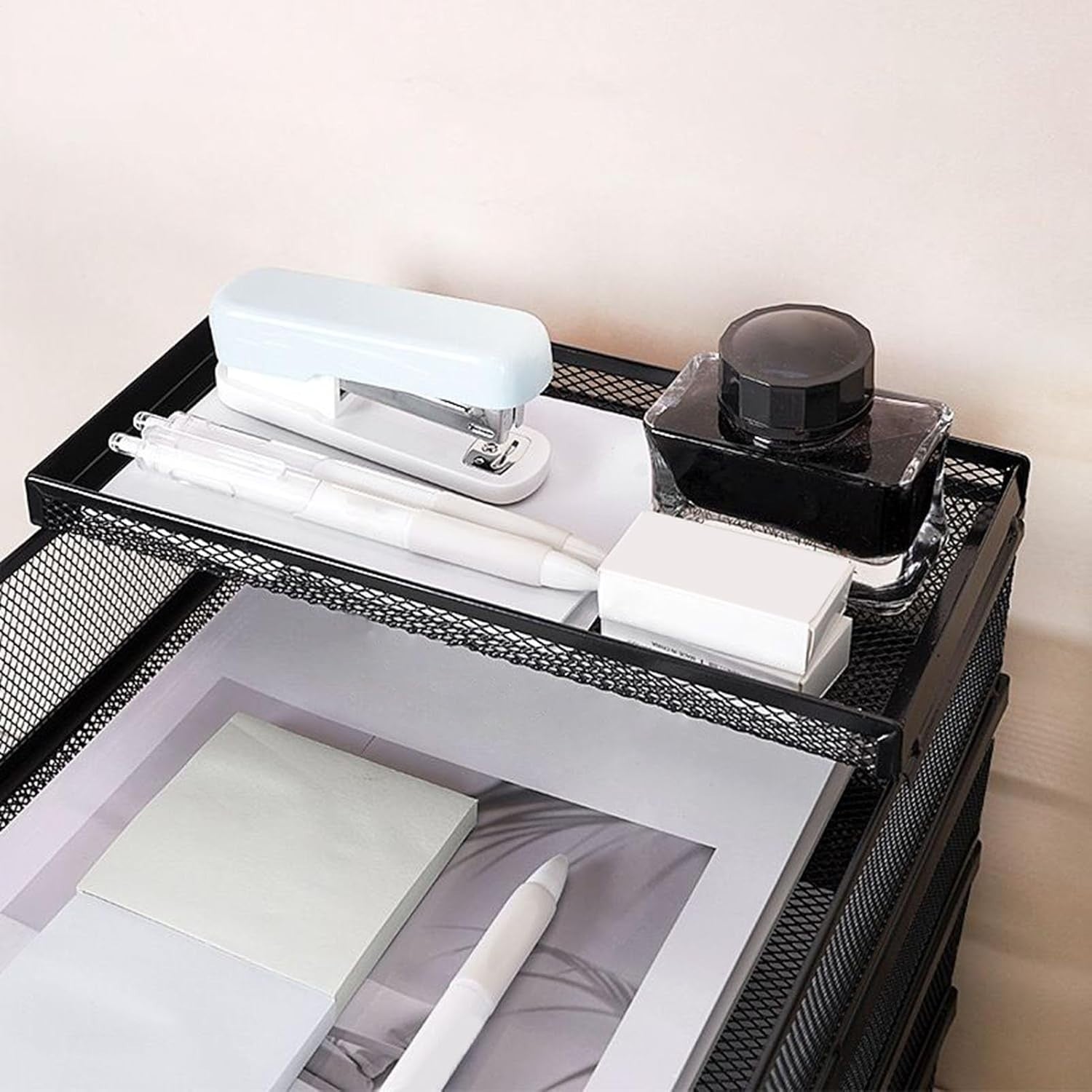 Desktop Paper Organizer Tray – Mesh Vertical Stackable File Holder for A4