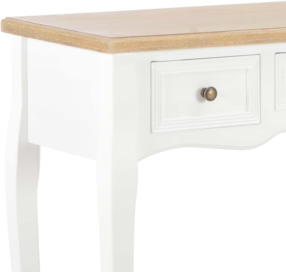 Compact Console Table with 3 Drawers, Pinewood, White & Brown, 35x100x78 cm