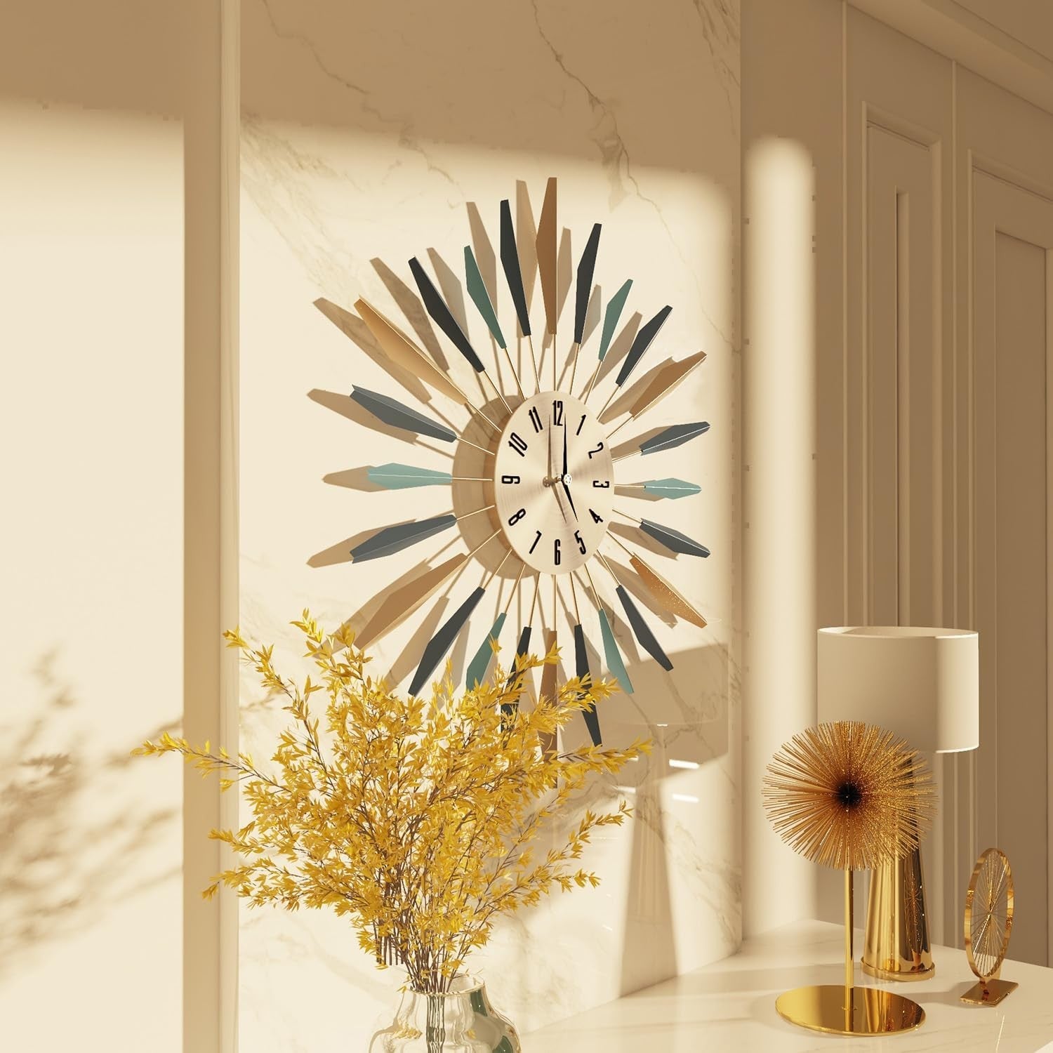 Large 55cm Modern Silent Wall Clock – Mid-Century Metal Art Decor for Home