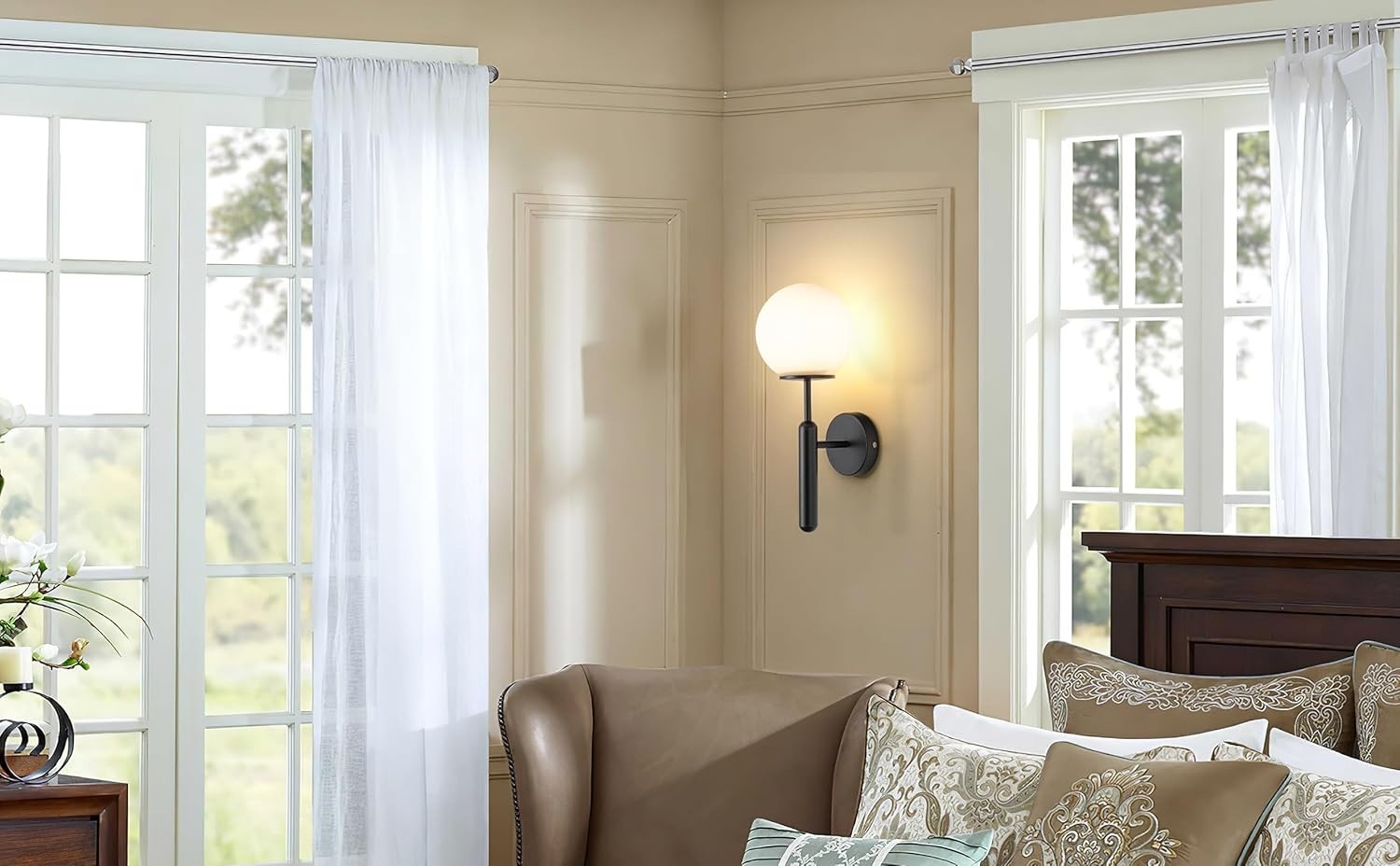Battery Operated Black Brass Wall Sconces with Remote & Dimmable Glass