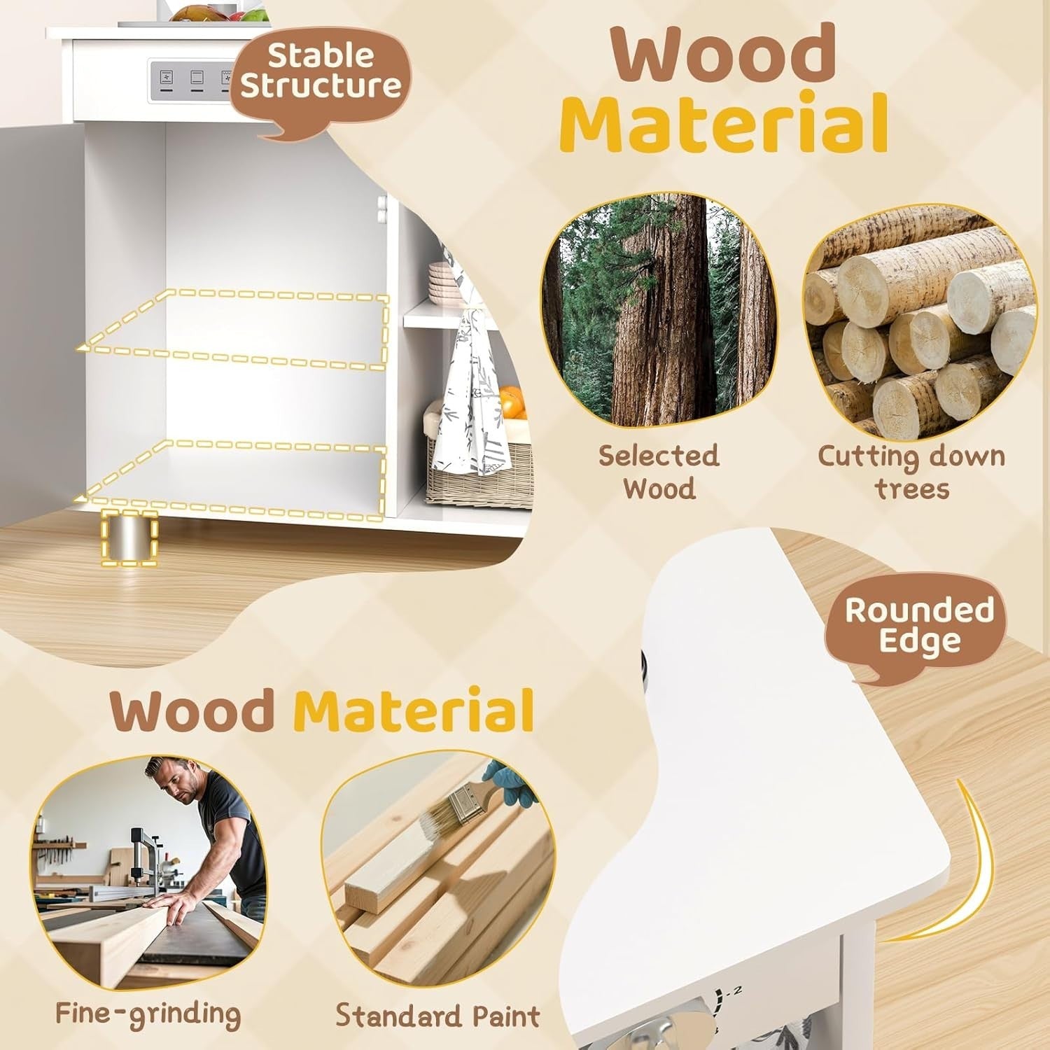Kids Wooden Play Kitchen w/ Real Sound Stove White Toy Set