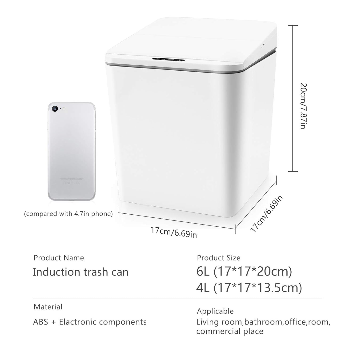 6L Touchless Mini Bin | Automatic Sensor Trash Can White 1.5 Gal