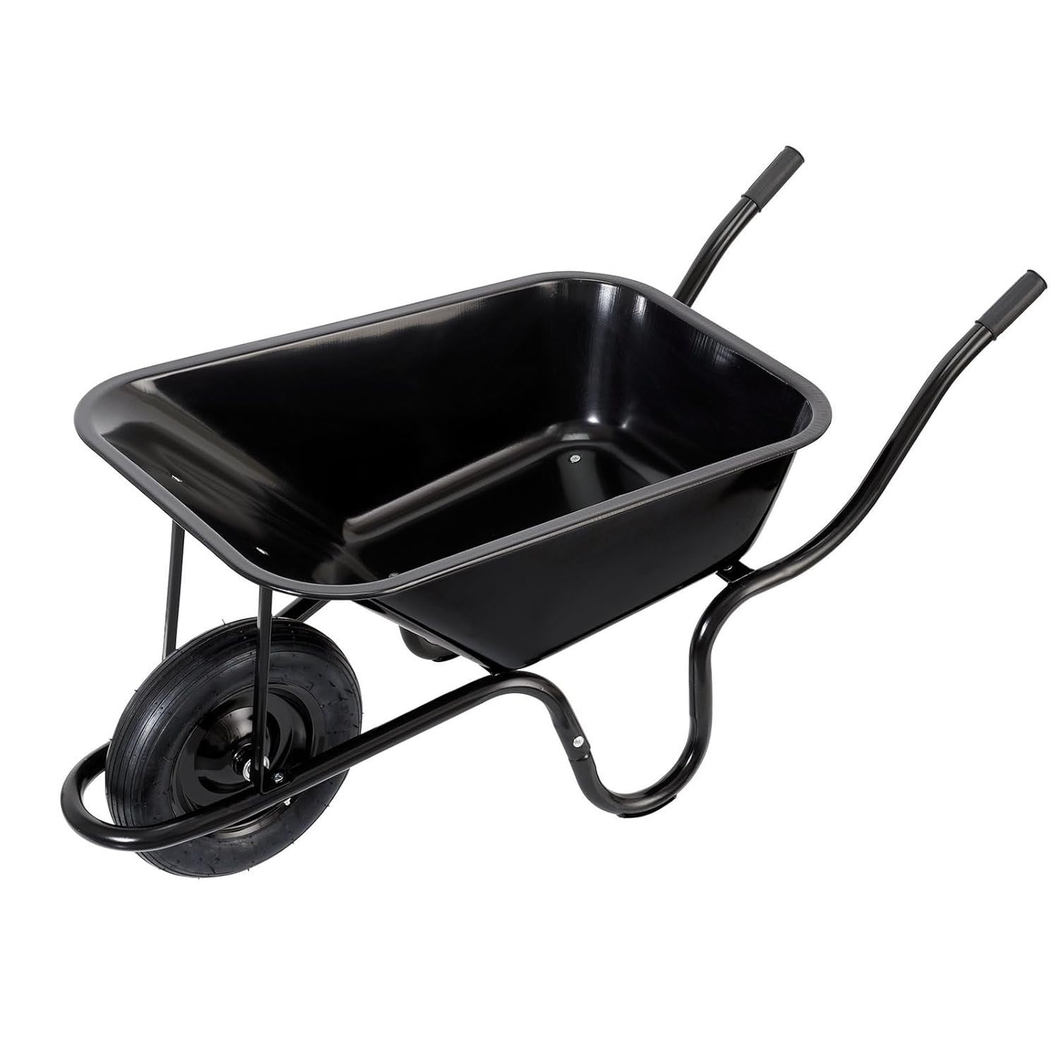 85L 1-Wheel Metal Wheelbarrow – Black – Heavy Duty Tray w/ Pneumatic Tyre 150kg