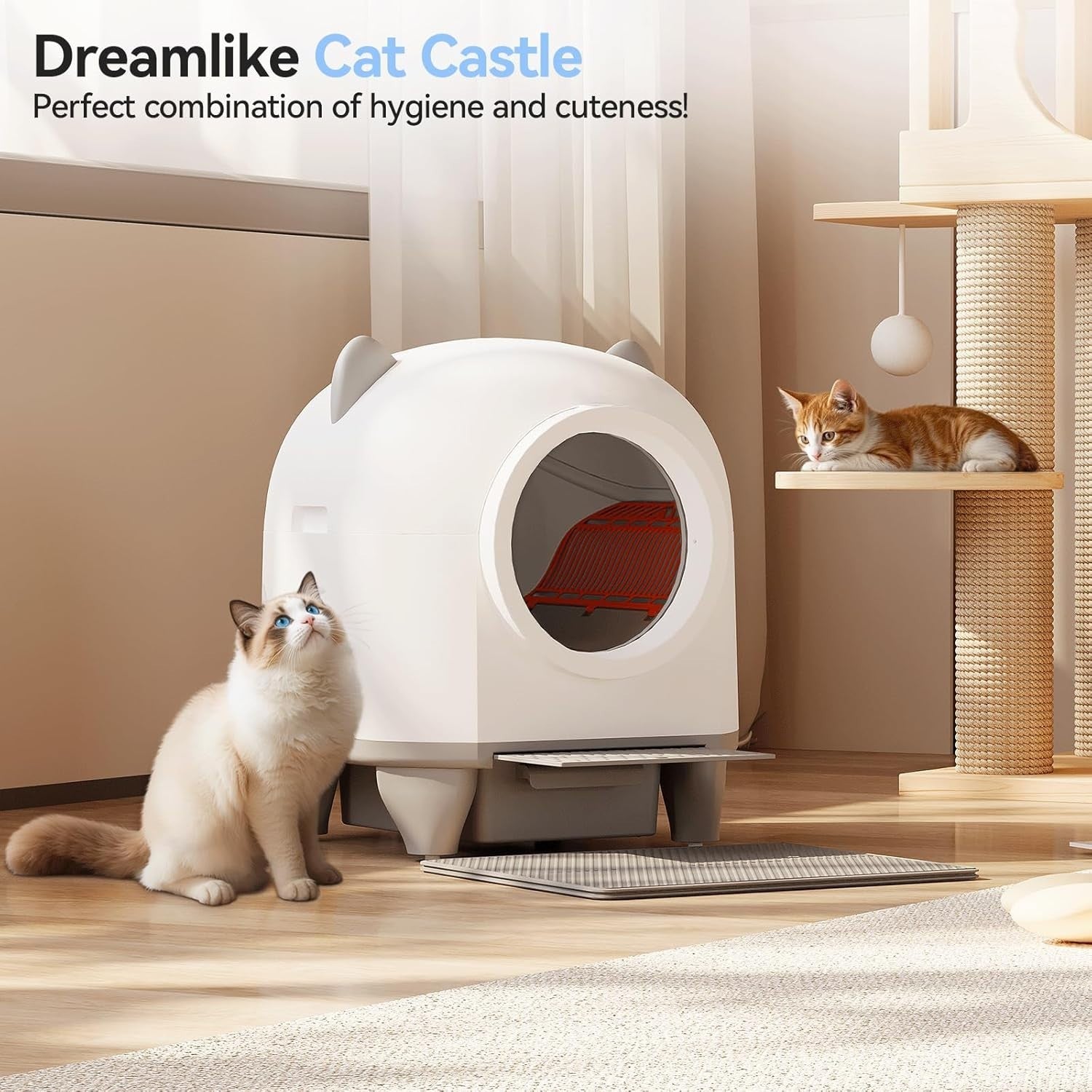 XXL Self Cleaning Cat Litter Box 90L APP Control Multi Cat White