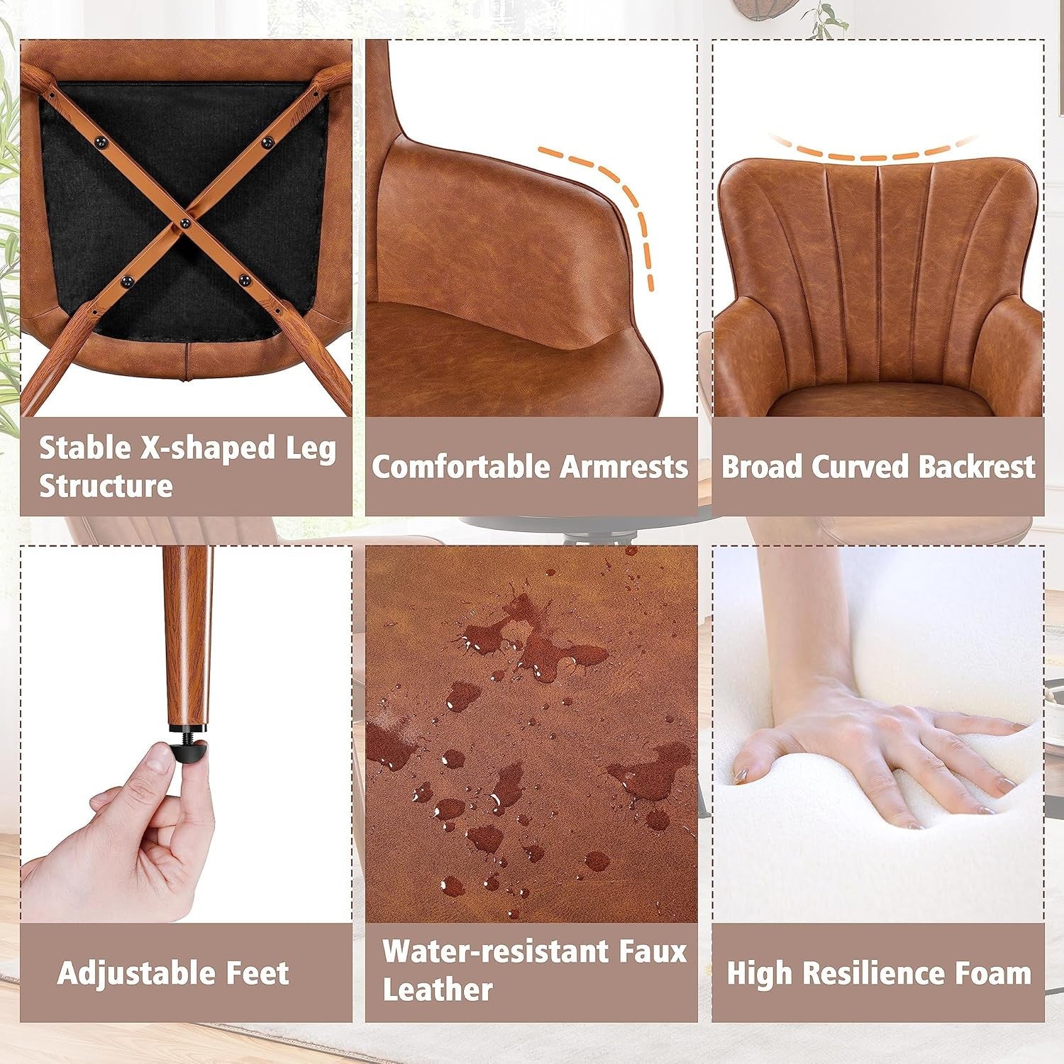 Retro Brown PU Leather Tub Chair Curved Back Accent Armchair