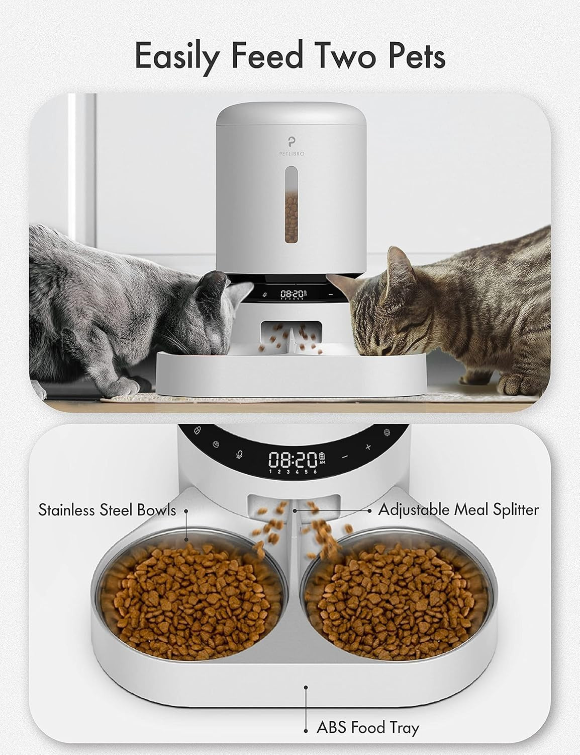 Automatic Pet Feeder 5L Dual Bowl Food Dispenser 6 Meals 50 Portions