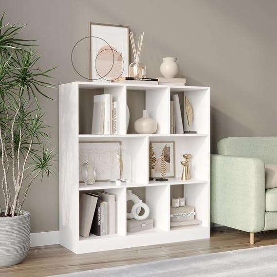 White 8-Cube Asymmetrical Bookcase – Modern Freestanding Storage Display Unit