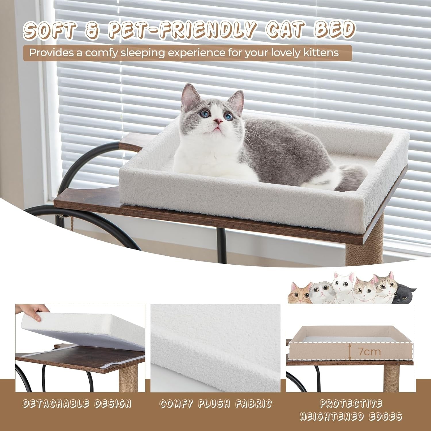 Tall Cat Tree 4 Tier Indoor Cat Tower with Condo Scratching Posts Modern