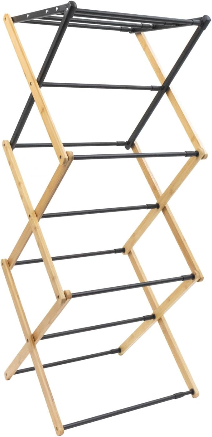 Bamboo 3 Tier Concertina Clothes Airer Extendable Folding Drying Stand
