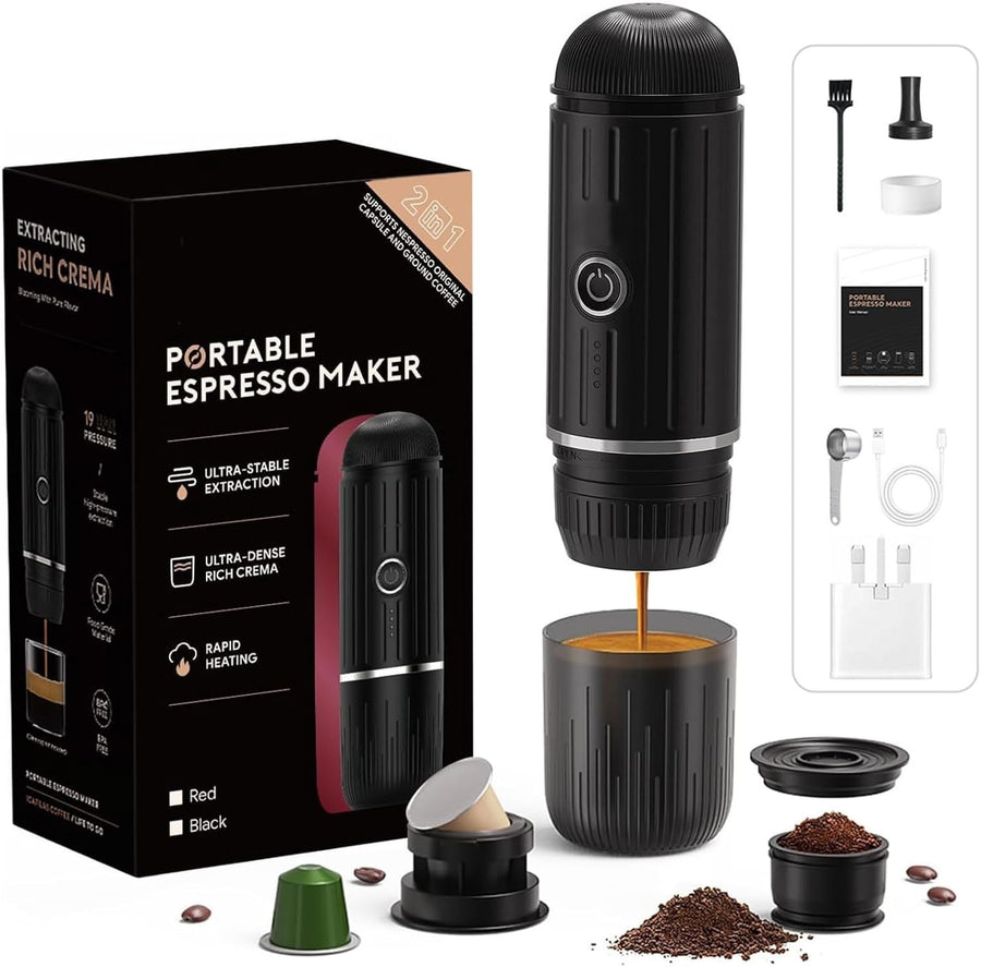 Portable Electric Espresso Maker 12V Travel Coffee Machine 19Bar Self-Heating