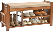 Bamboo Shoe Storage Bench 2 Tier with Cushion Drawer Side Holder Brown 39inch