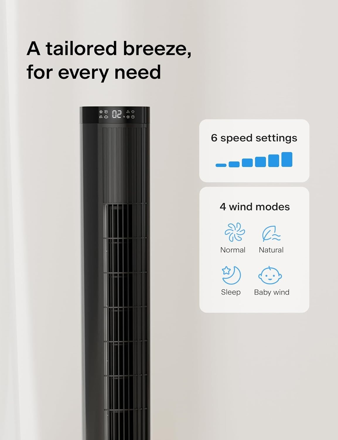42 Inch Tower Fan with Remote Control 6-Speed Oscillating Cooling Fan Quiet