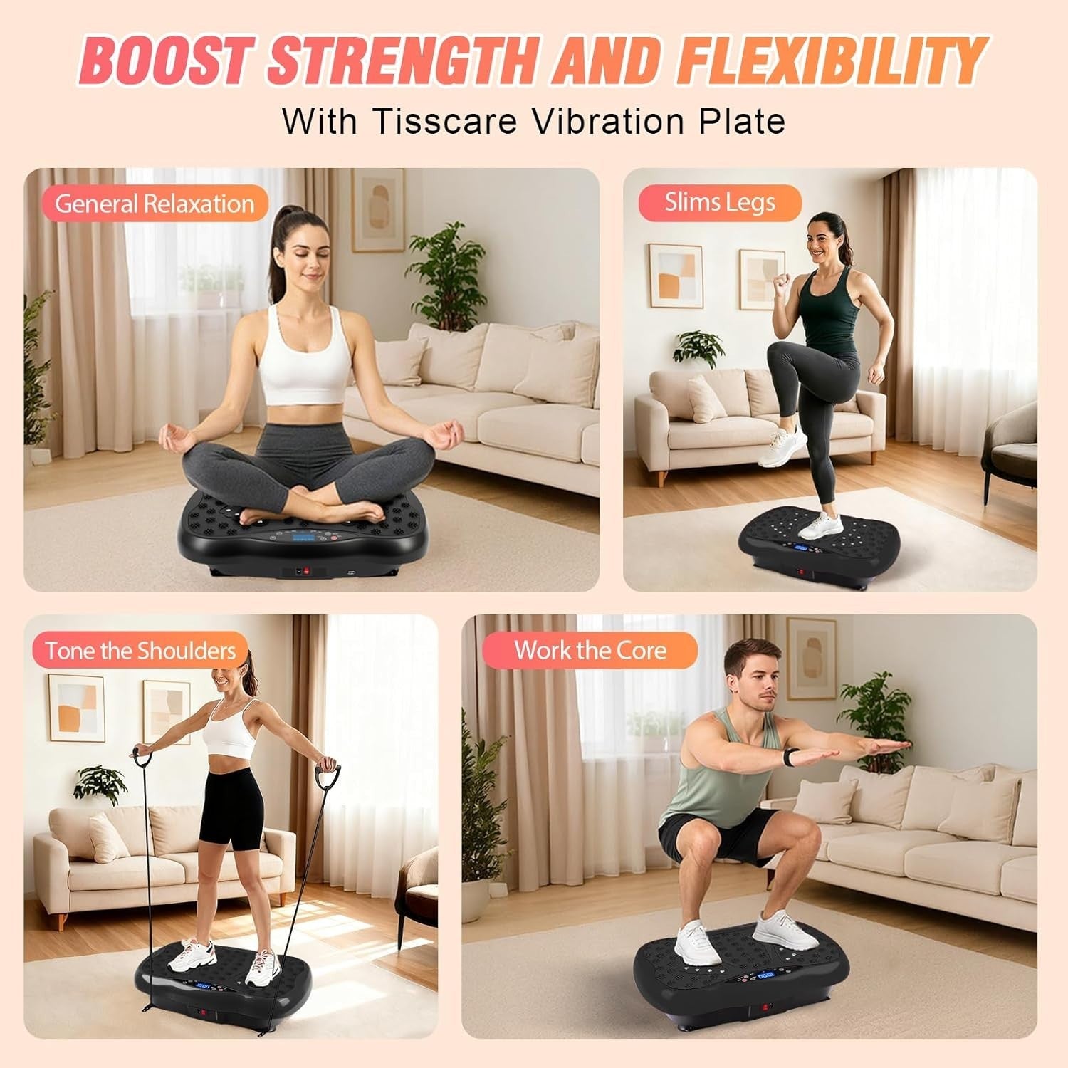 Black Dual Motor Vibration Plate Exercise Machine 120 Levels 330lbs