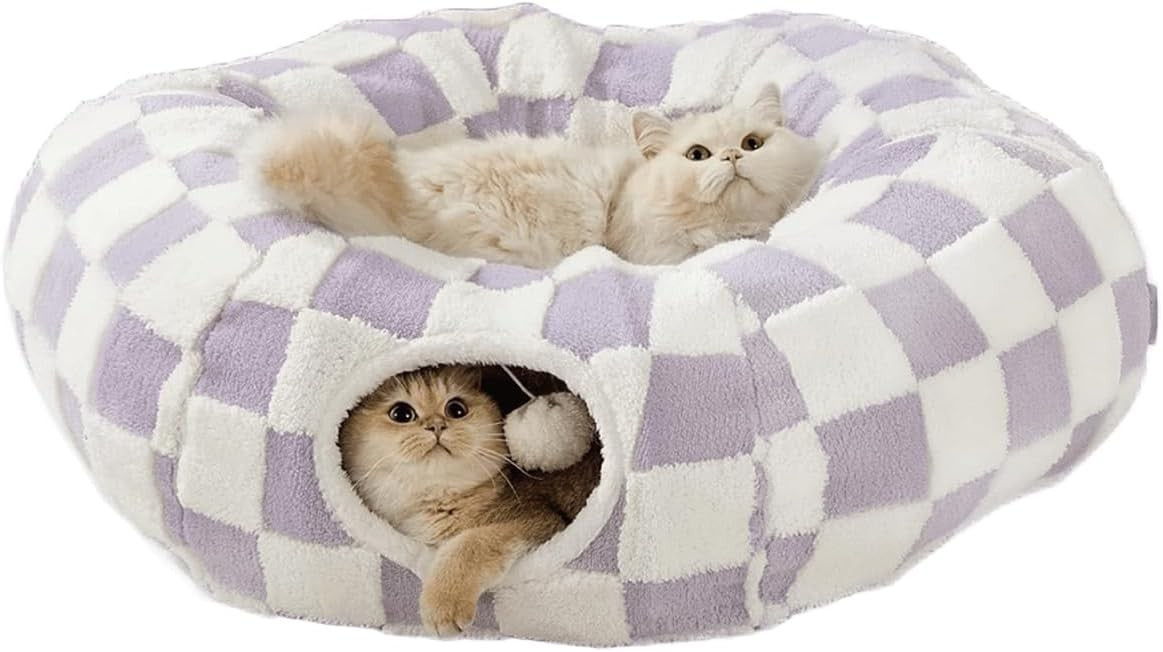 Cat Donut Tunnel Bed 2 in 1 Play Tunnel w Washable Cushion Purple
