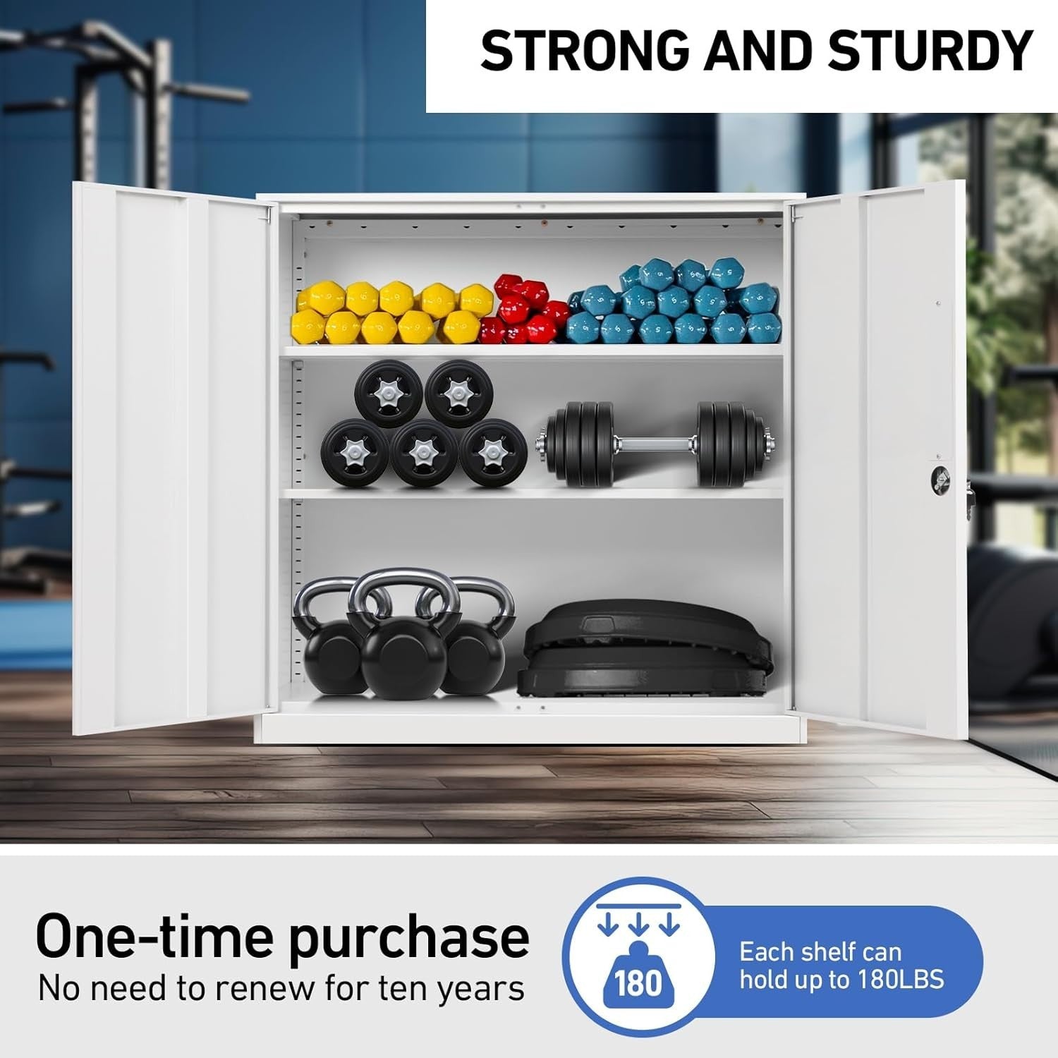 Heavy Duty Steel Locking Storage Cabinet 3 Adjustable Shelves 90x40x90cm