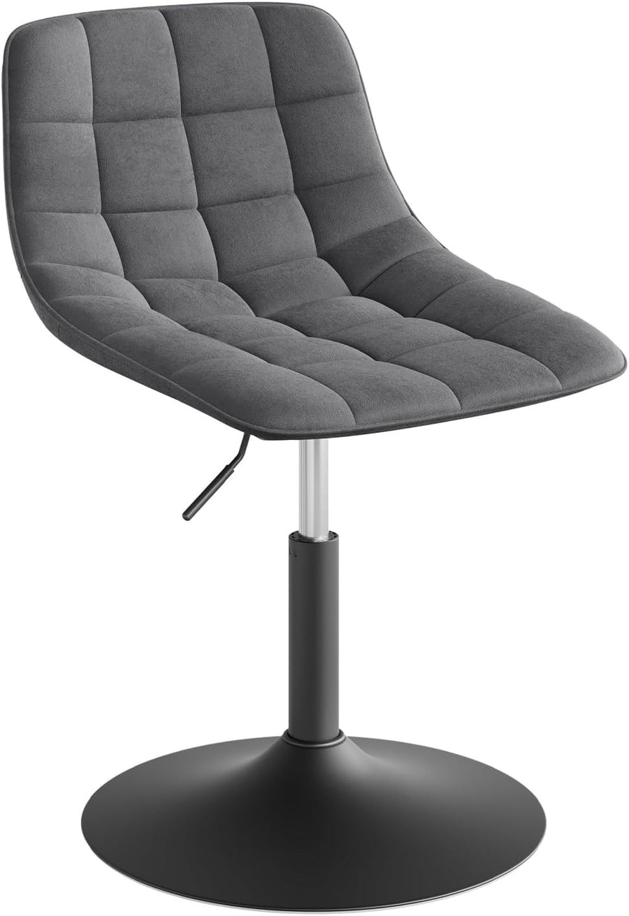 Dark Grey Velvet Swivel Vanity Stool Height Adjustable Dressing Chair
