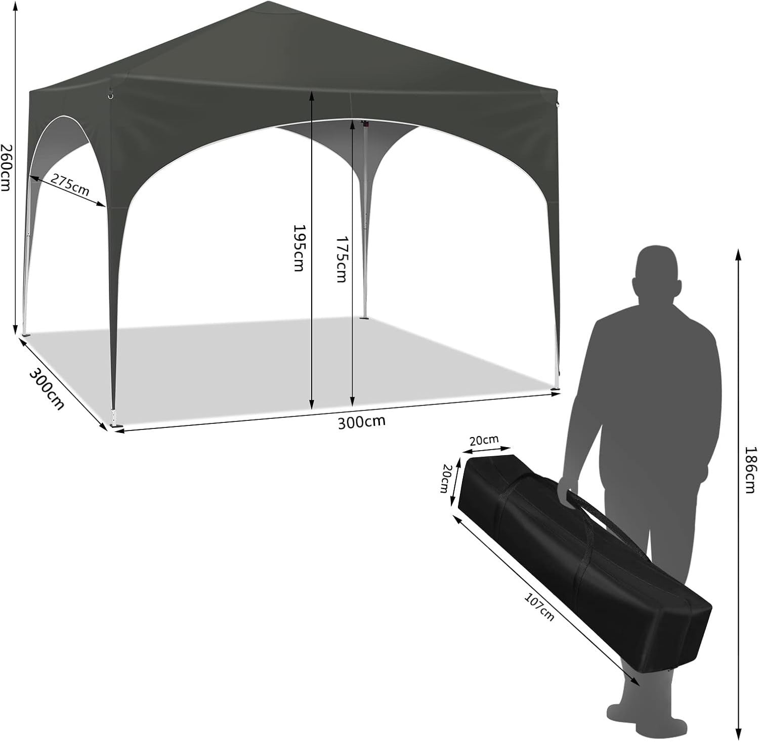 3x3M Pop-Up Gazebo Folding Event Tent Waterproof UV-Protected Grey