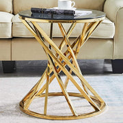 Round Gold Side Table Tempered Glass 50x50cm | Modern End Table for Living Room