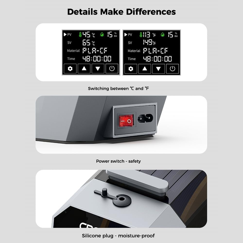 Filament Dryer Box 360° Heating One-Key 48h Timer 1KG Spool