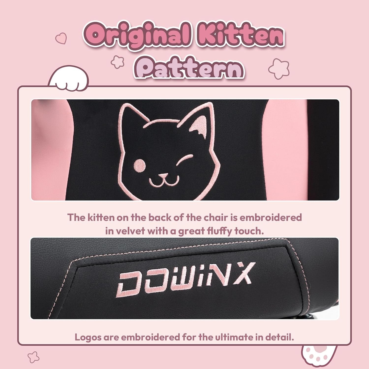 Cute Cat Ear Gaming Chair Massage Lumbar Footrest 290lbs Black