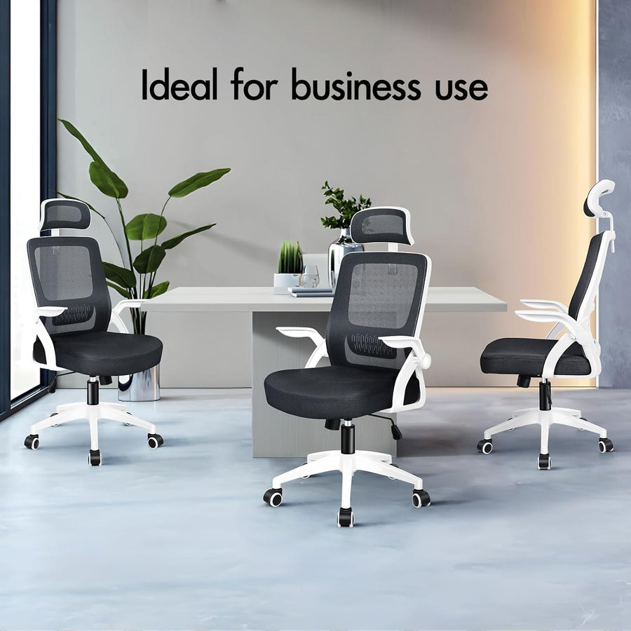 Ergonomic Mesh Office Chair, Adjustable Headrest, Lumbar Support, Flip-Up Arms,