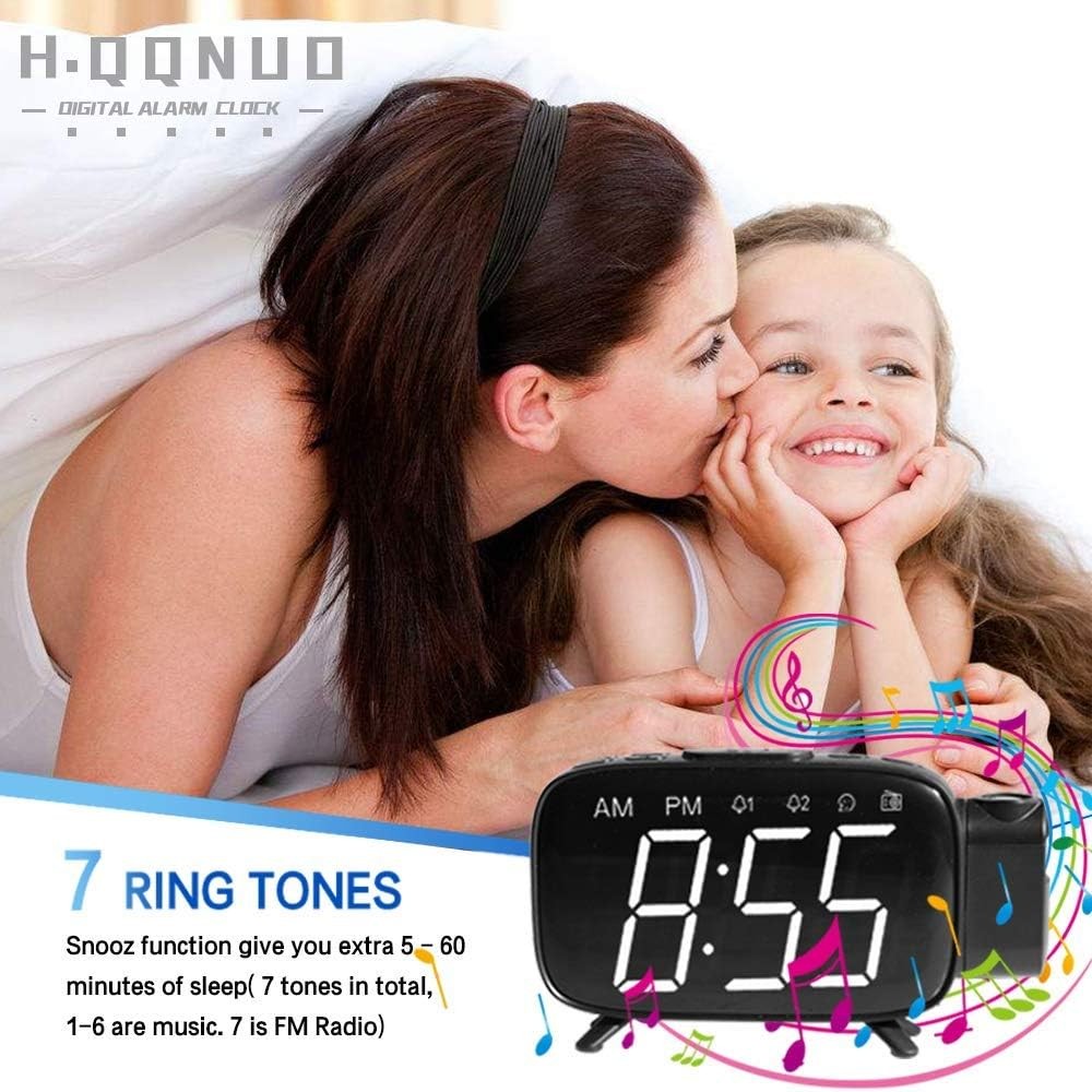 Projection Alarm Clock FM Radio 180° Ceiling Display Snooze LED Digital