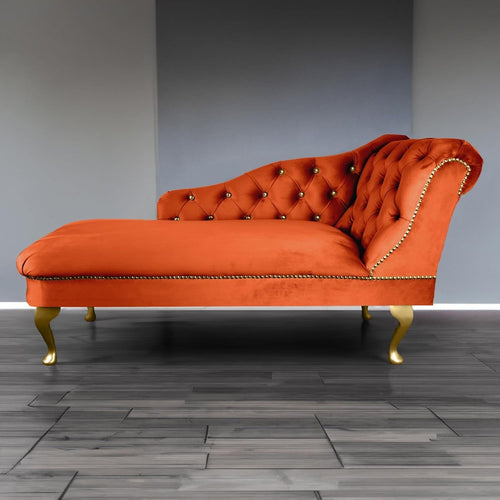 Velvet Chaise Lounge Sofa Tufted Right Hand Chair Pumpkin Bedroom Living