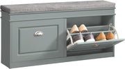 Modern Shoe Storage Bench with Cushion & 2 Flip-Drawers – Compact Grey Organizer