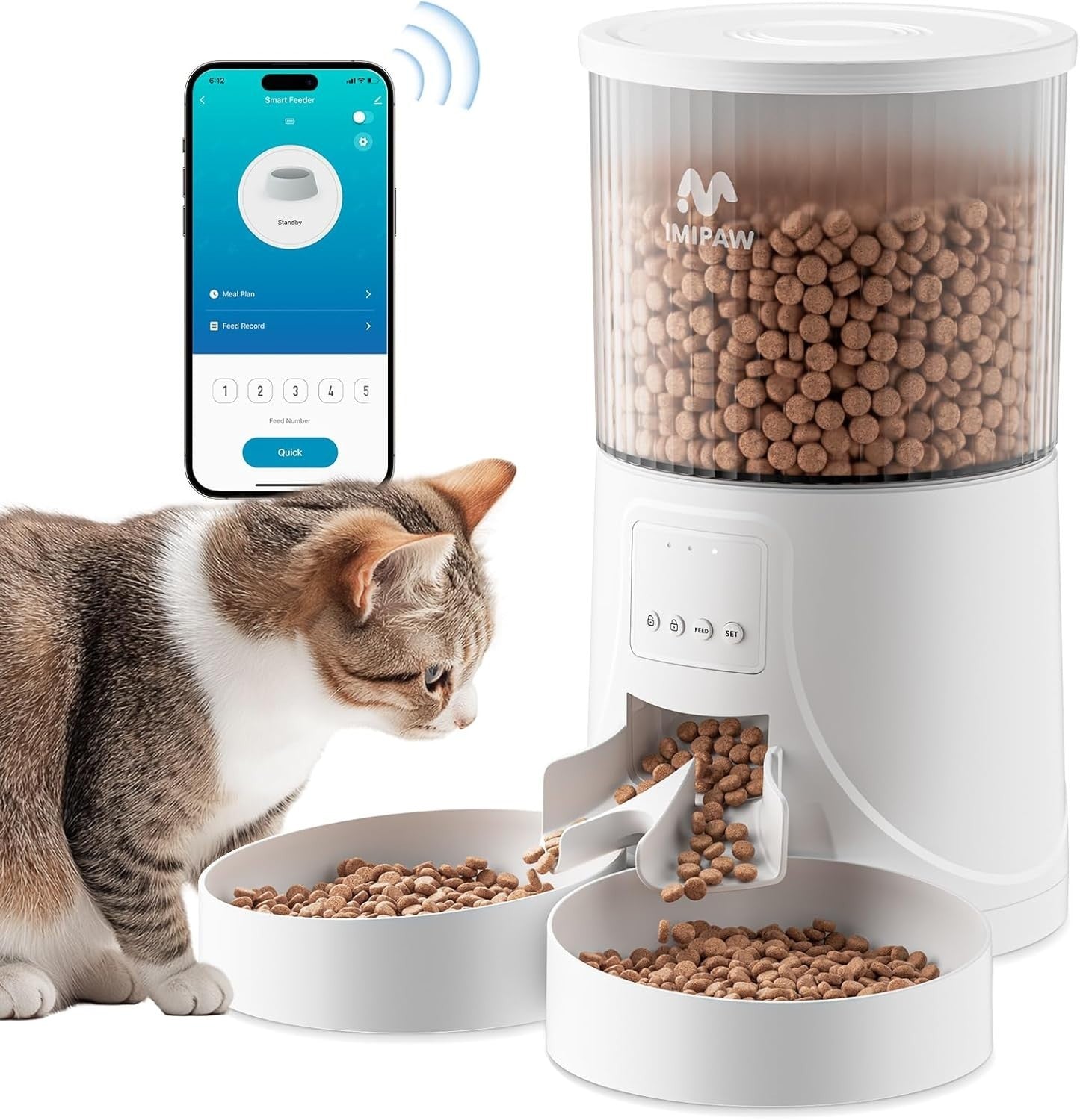 Dual Bowl Automatic Cat Feeder WiFi App Control 4L Timed Food Dispenser
