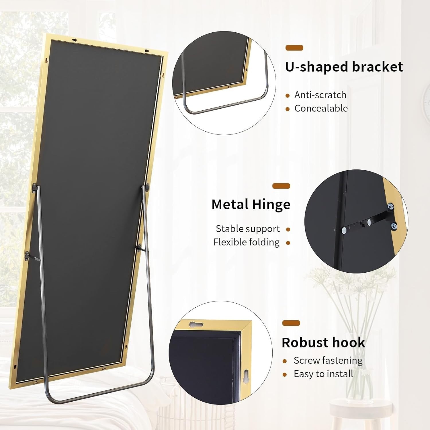 Full Length Floor Mirror 76x171cm Standing Leaning Wall Mount Gold Frame