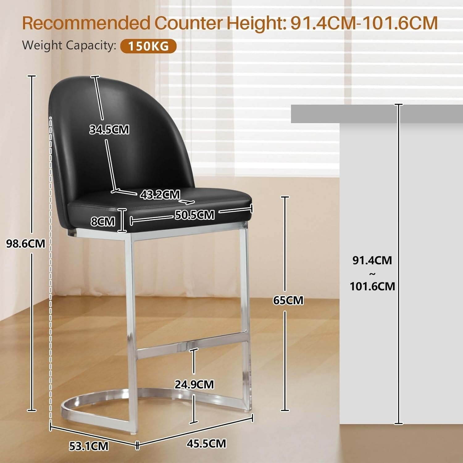 Set of 2 Counter Height Bar Stools PU Leather Swivel Kitchen Chairs