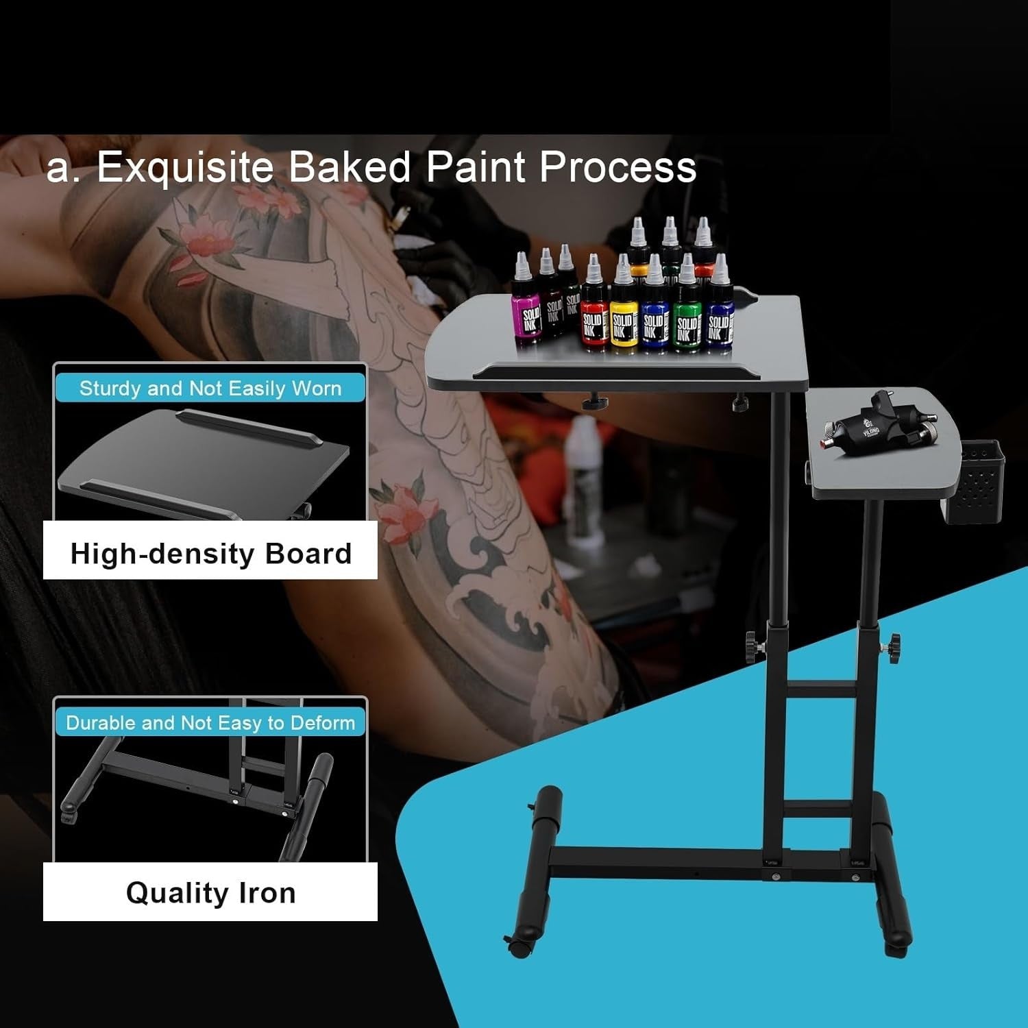 Adjustable Tattoo Workstation Rolling Tray Table Height Adjustable Studio