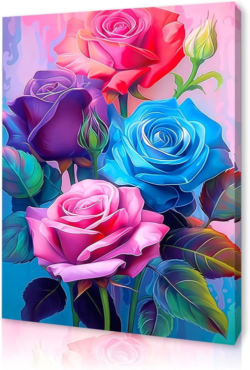 Colourful Rose Canvas Wall Art 12x16 Framed Floral Print Bedroom Decor