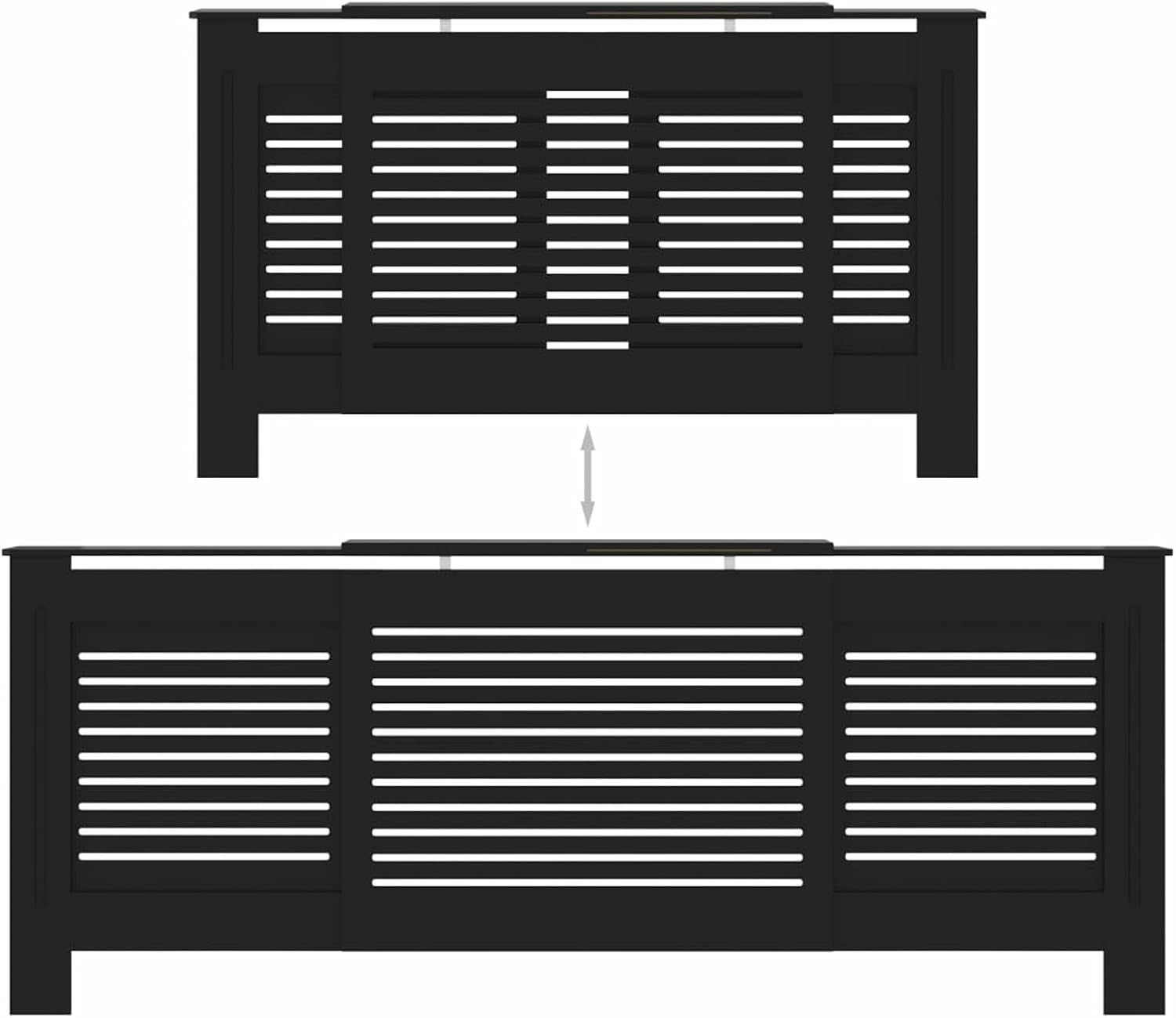 Black Radiator Cover Adjustable | Modern MDF Slatted Cabinet with Shelf