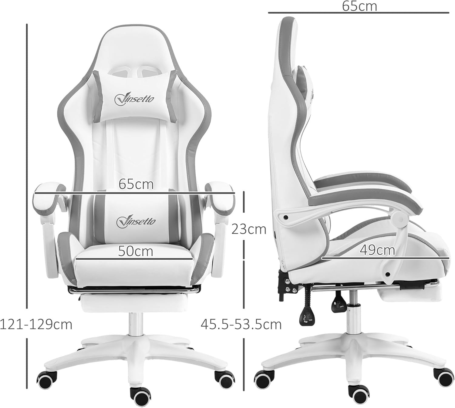 Gaming Chair PU Leather Recliner w/ Footrest 135° Swivel White