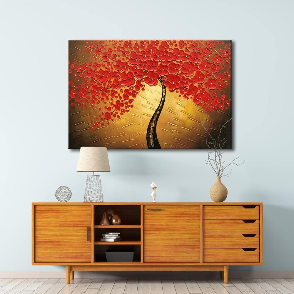 Red Flowers Canvas Wall Art 90x60 cm Hand-Painted Oil Modern Decor