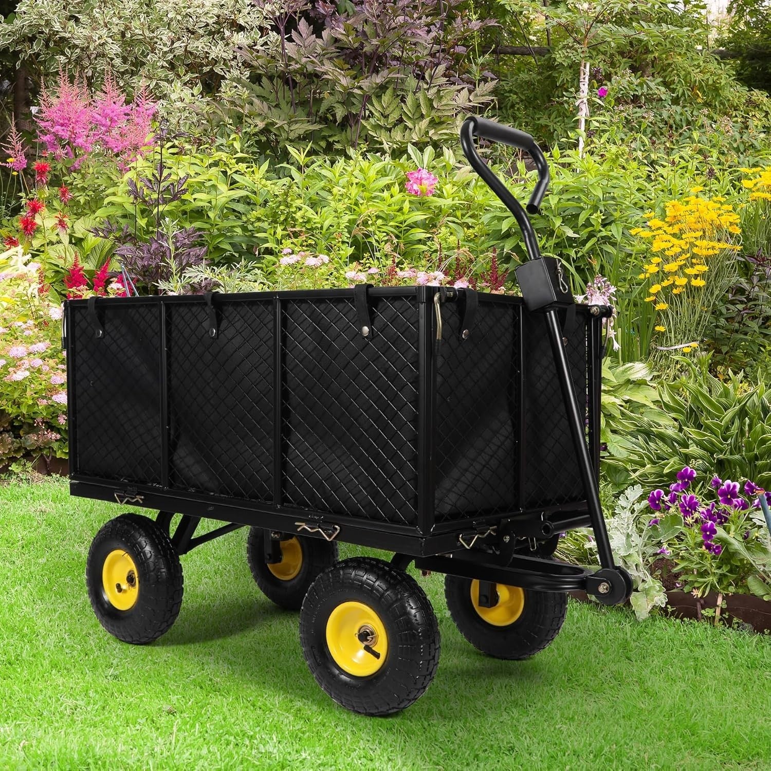 Oversized 800lb Heavy Duty Garden Cart Flatbed Wagon w/ Removable Sides & Dump