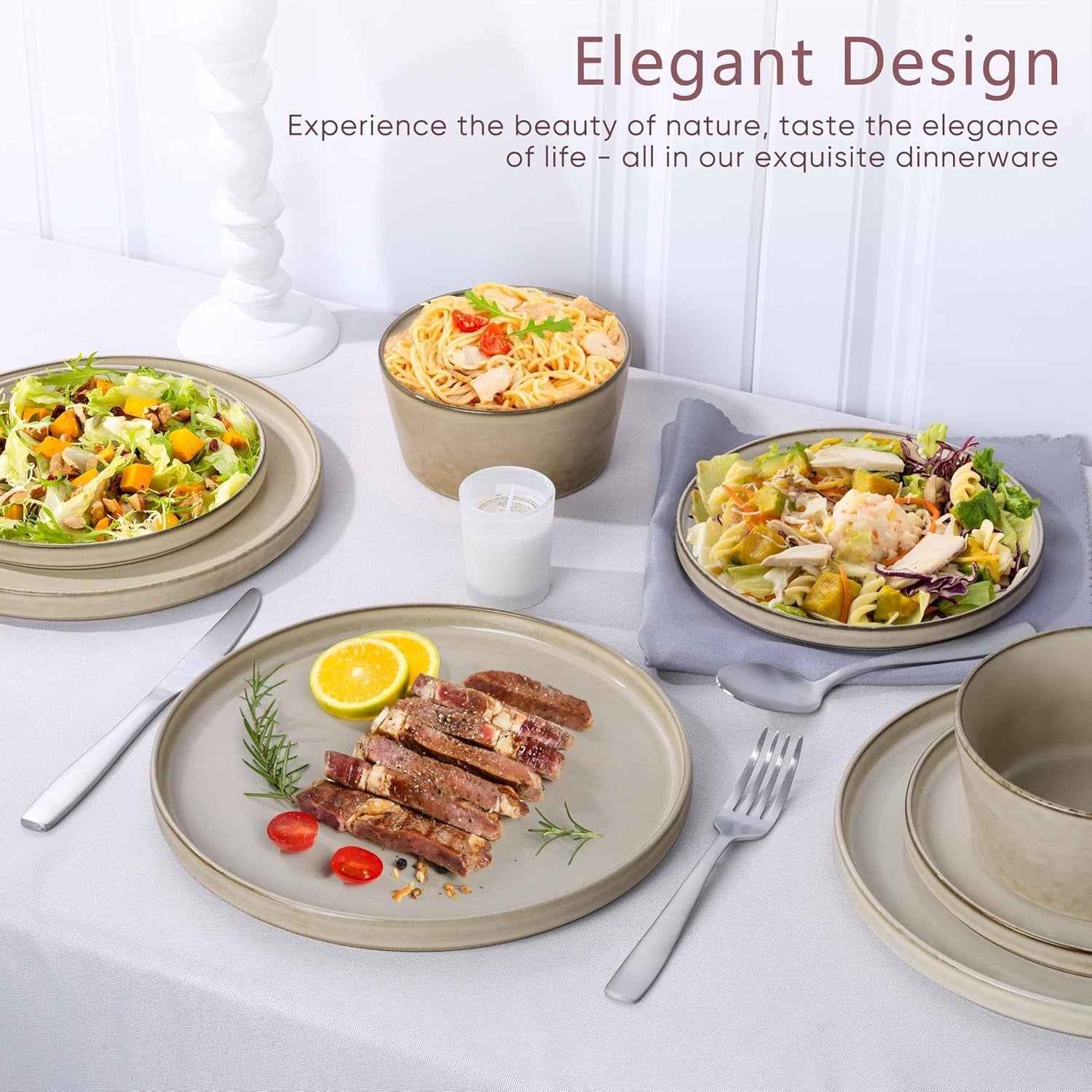 12pc Stoneware Dinner Set Plates Bowls Dishwasher Microwave Safe