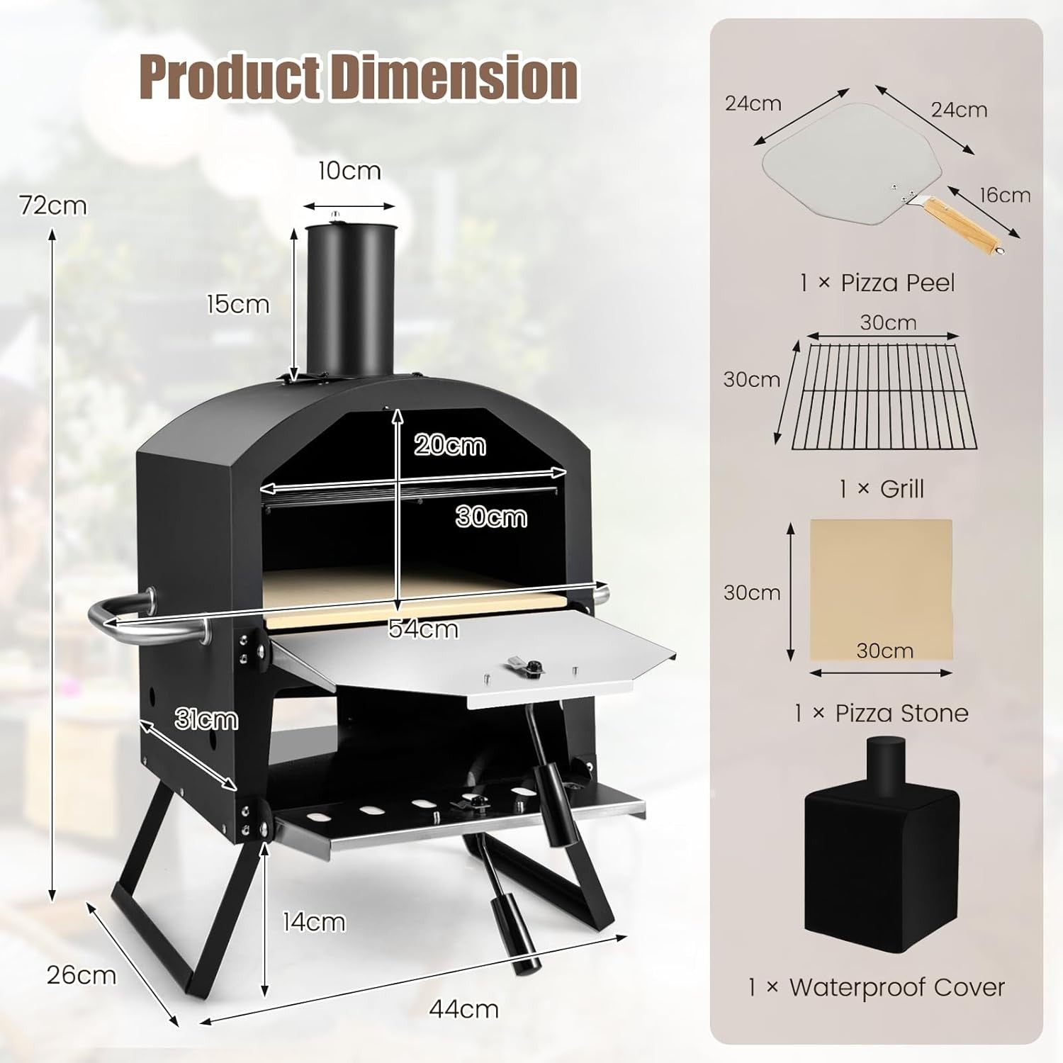 2-Layer Wood Fired Pizza Oven | Outdoor BBQ Grill, Stone & Peel Set | Foldable