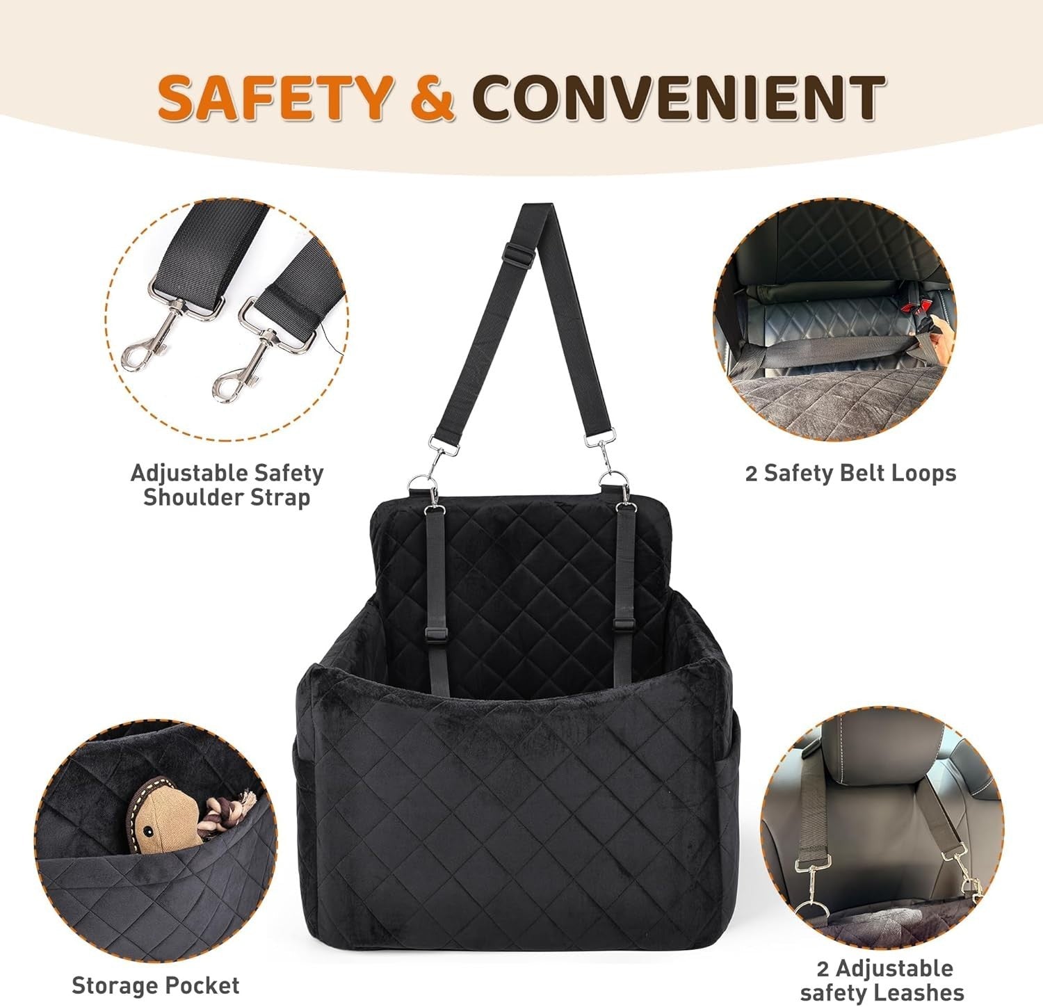 Plush Dog Car Seat Booster Bed Safety Belt Travel Carrier Small Dogs