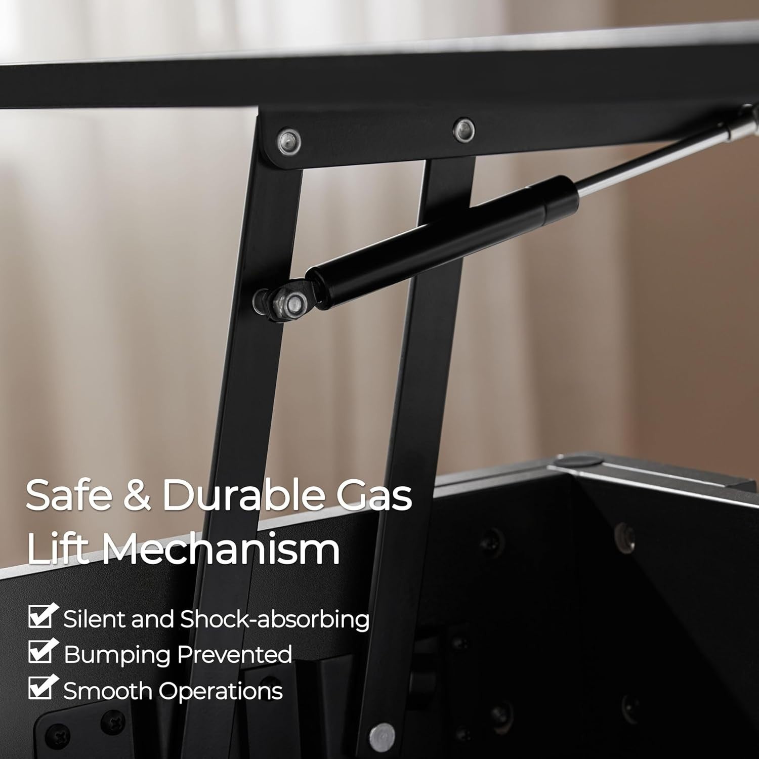 Lift Top Coffee Table Adjustable Height Hidden Storage Shelf Black 120x60cm