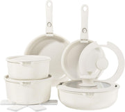 15pcs White Non Stick Granite Cookware Set  Induction Safe with Removable Handle