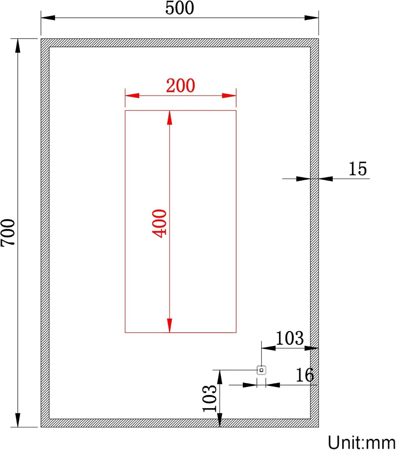 LED Bathroom Mirror 50x70cm Wall Mounted Anti-Fog Light Up Vanity Shaver