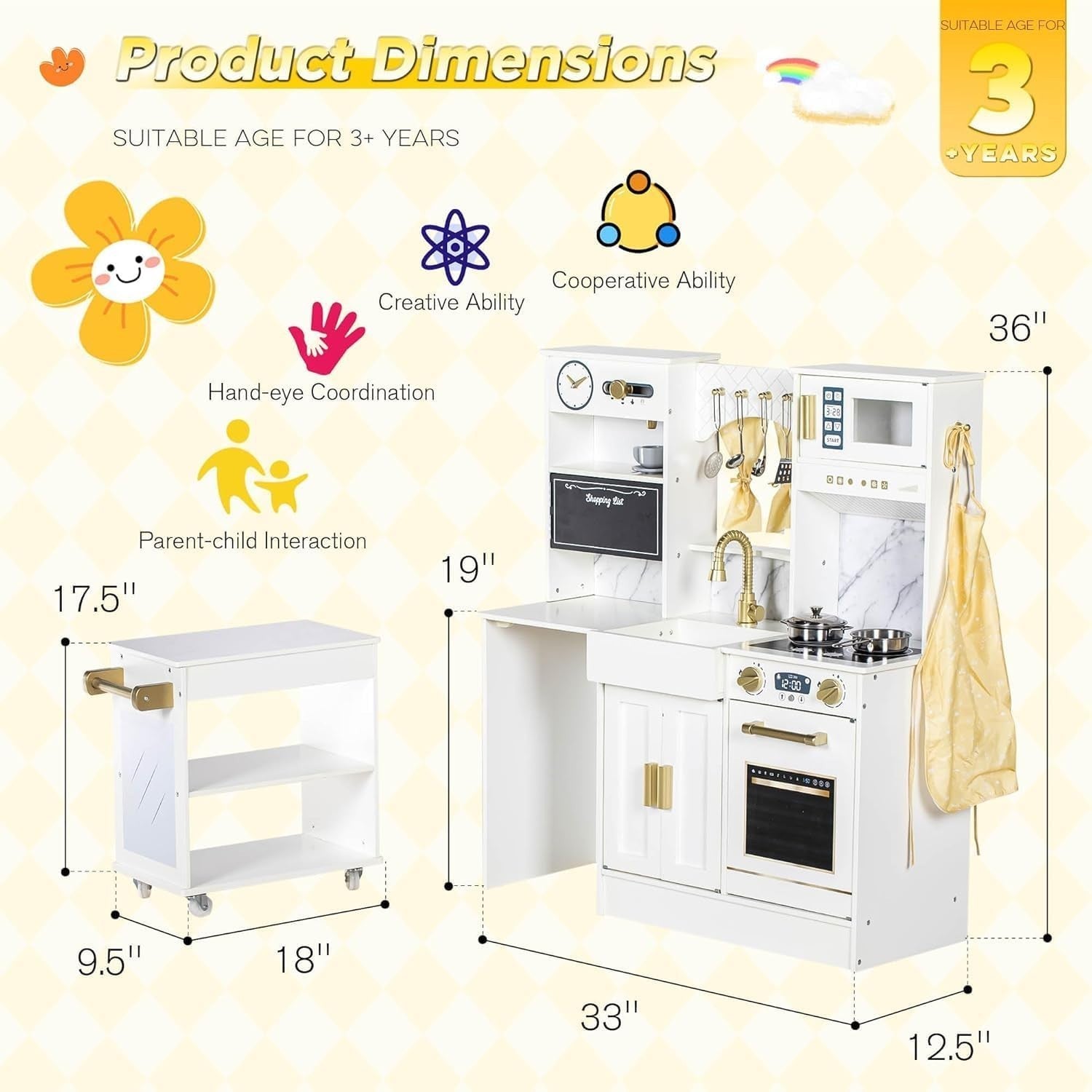 Wooden Kids Play Kitchen White Ice Maker Coffee Machine Toy Set