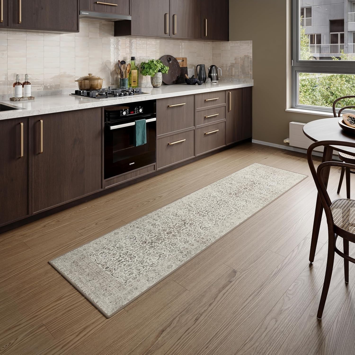 Washable Runner Rug 60x240cm Non-Slip Soft Hallway Kitchen Bedroom Mat Cream