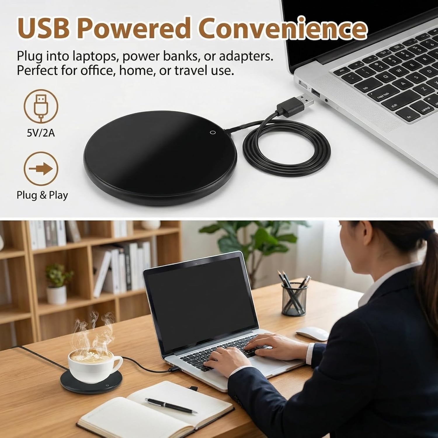 USB Coffee Mug Warmer 55°C Auto Shut Off Desk Heater