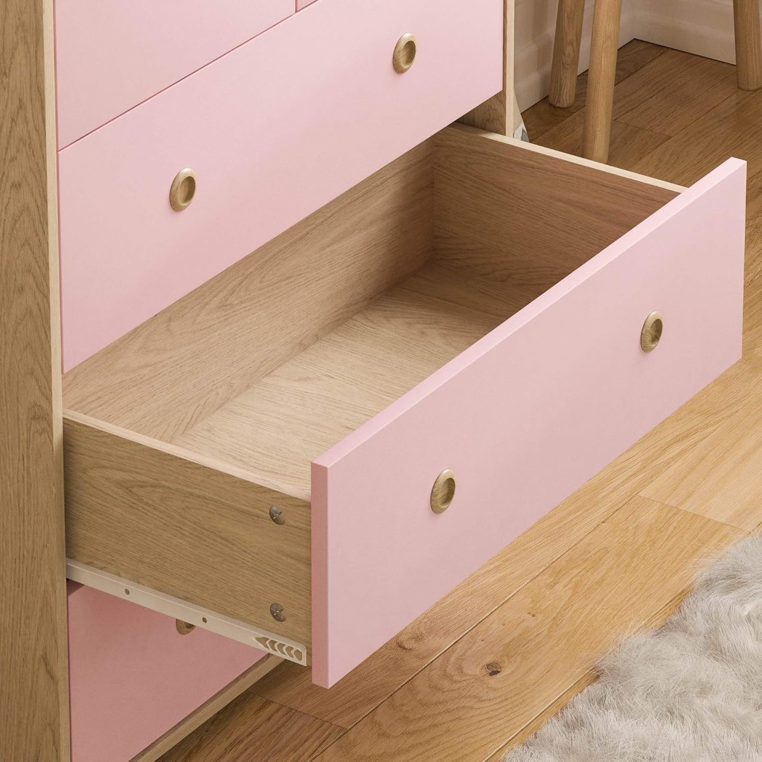 5 Drawer Chest Modern Bedroom Storage Cabinet Kids Furniture Pink Oak