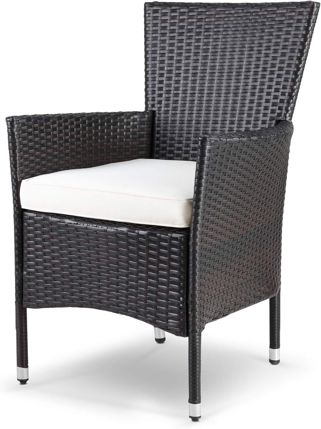 Cushioned Rattan Garden Chairs Set of 2 Stackable Patio Armchairs Brown