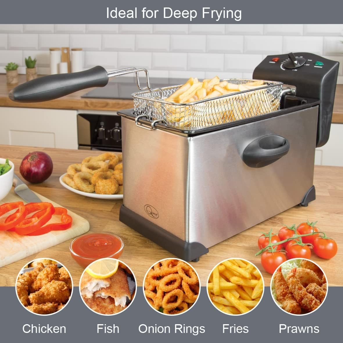 3L Deep Fat Fryer 2000W Stainless Steel Electric Chip Fryer Easy Clean